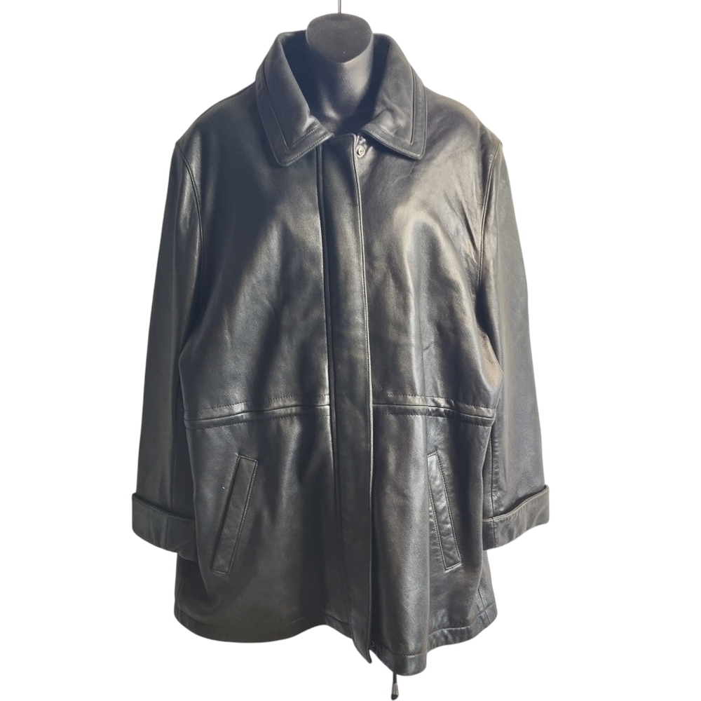 Vtg 80's Tibor Leathers Womens Black Buttery Leather Zipper Jacket Coat Lined XL